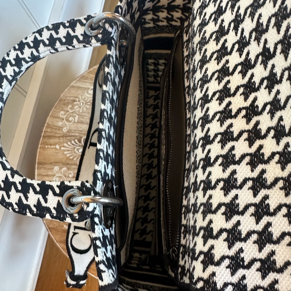 Christian Dior Lady D-Lite Bag Houndstooth Black White Medium Handbag Purse - Picture 15 of 16